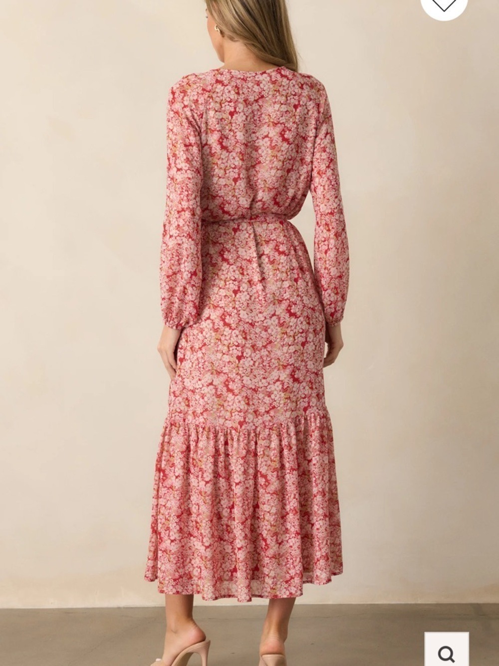 Z SUPPLY Della Cranberry Floral Maxi Dress Tiered V-Neck Long Sleeve NWT Medium - Picture 6 of 15